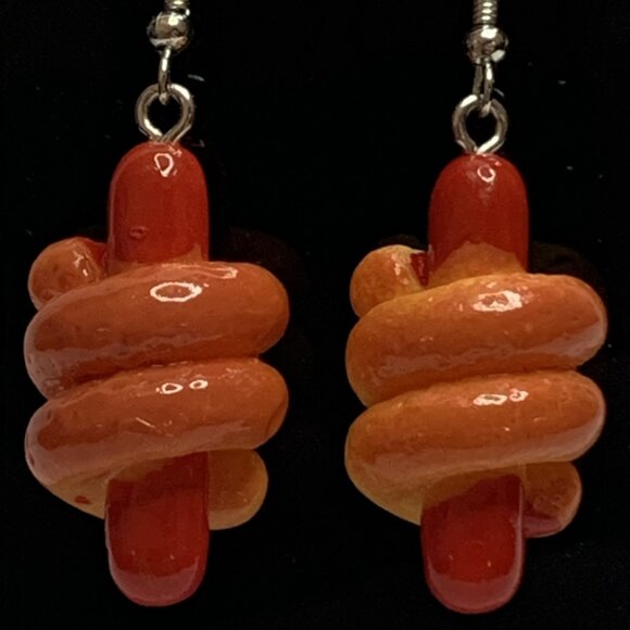 Pigs In a Blanket Earrings, Hot Dog Earring, Funny Food Earring, Gift Idea - Picture 1 of 4